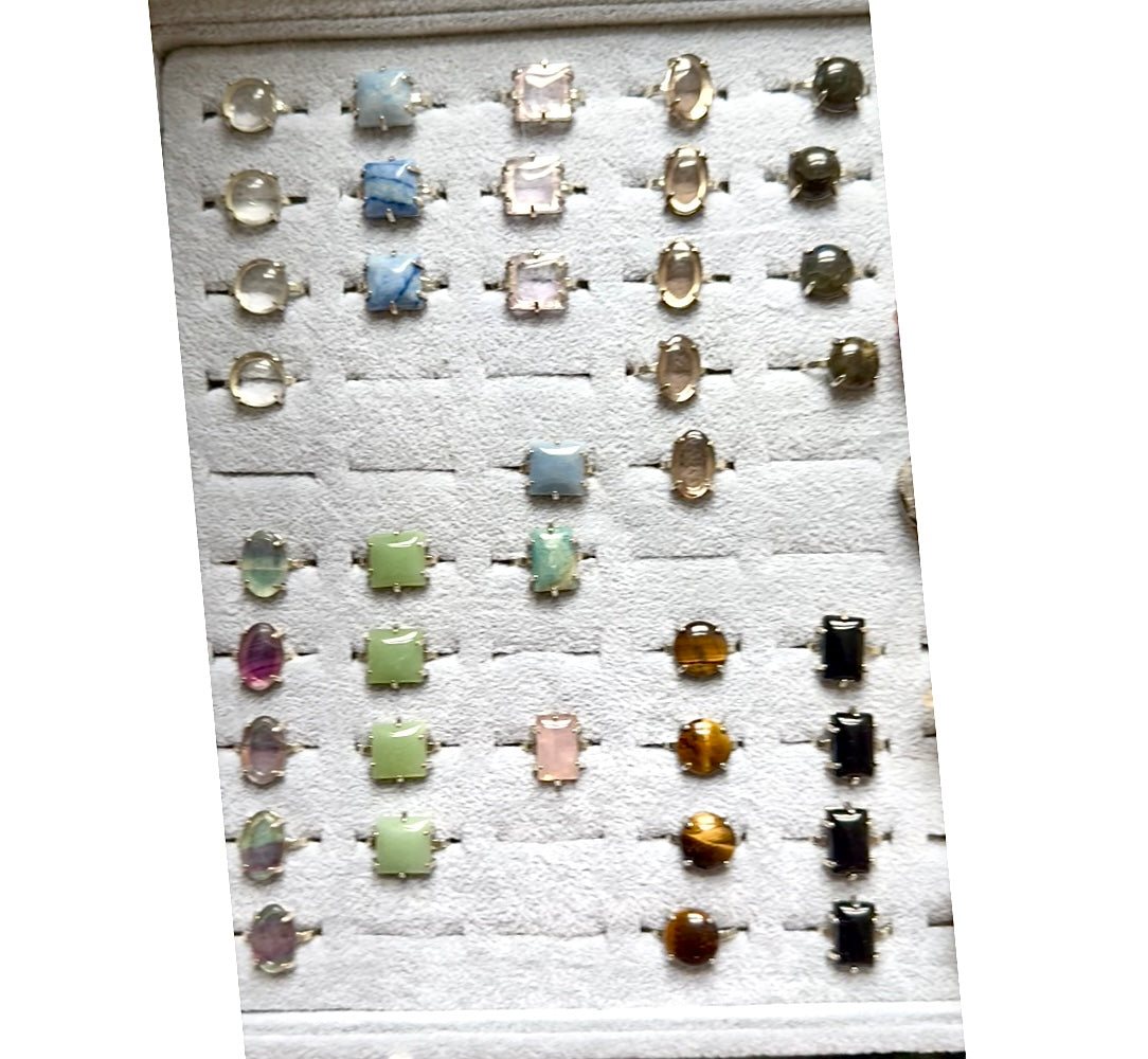 Silver Plated Adjustable Ring - Green Aventurine