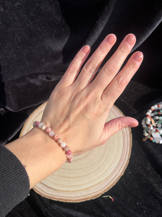 Self love crystal healing bracelet 6mm Rose Quartz, Pink Lepidolite and Rhodonite. 925 sterling silver and real gemstone beads - Small - Medium.