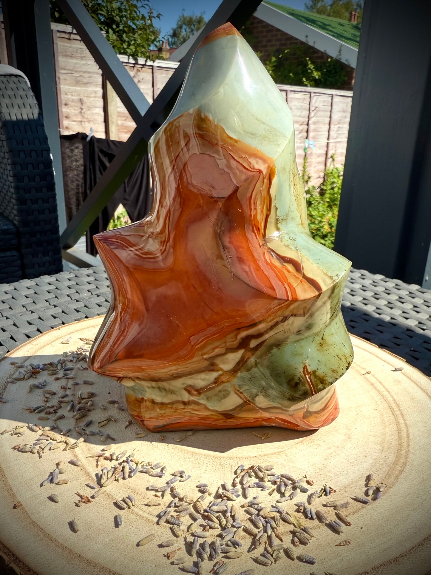 Polychrome Jasper Flame Large – Polished and carved Healing Crystal for empowerment, finding your true self and embodying health, passion and vitality.