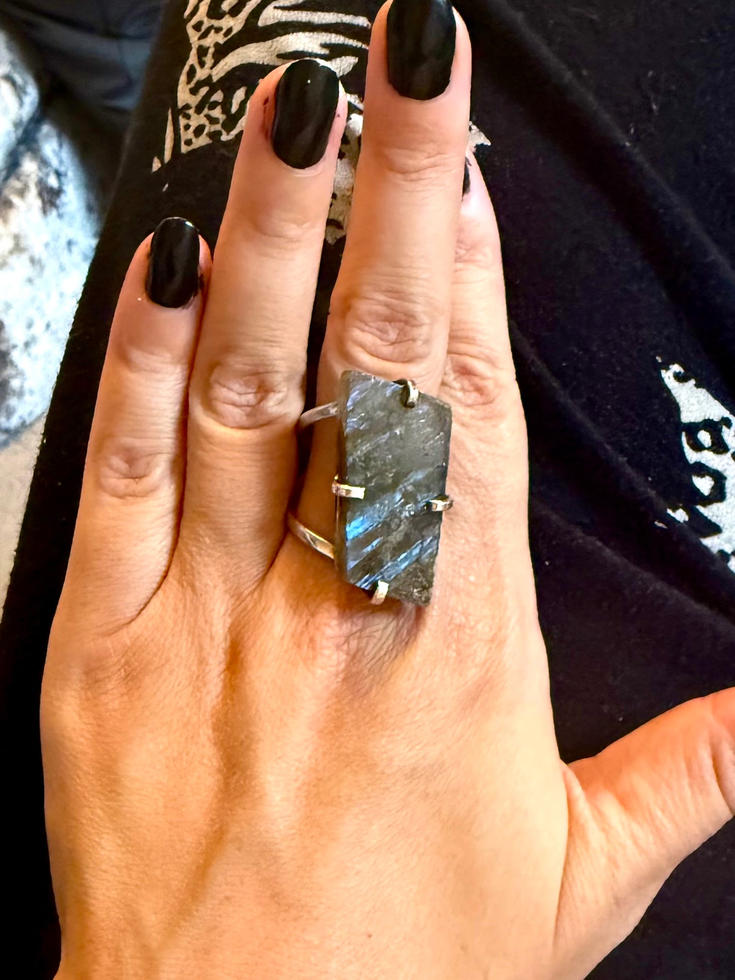 Polished Labradorite Statement Ring. Gold or Silver plated and adjustable.