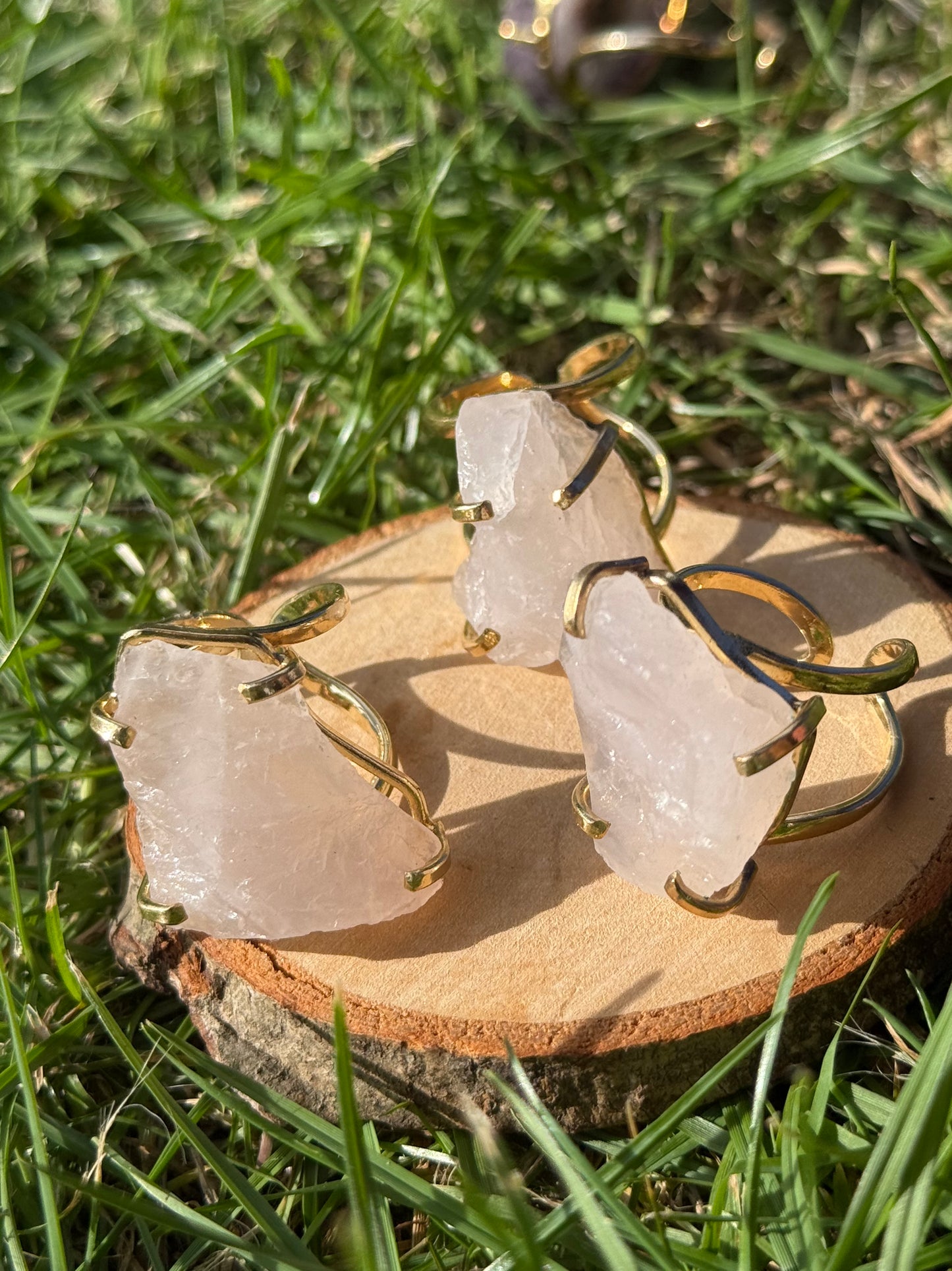 Clear Quartz Cluster ring for Self love and Confidence. Silver / Gold Plated Adjustable Ring.