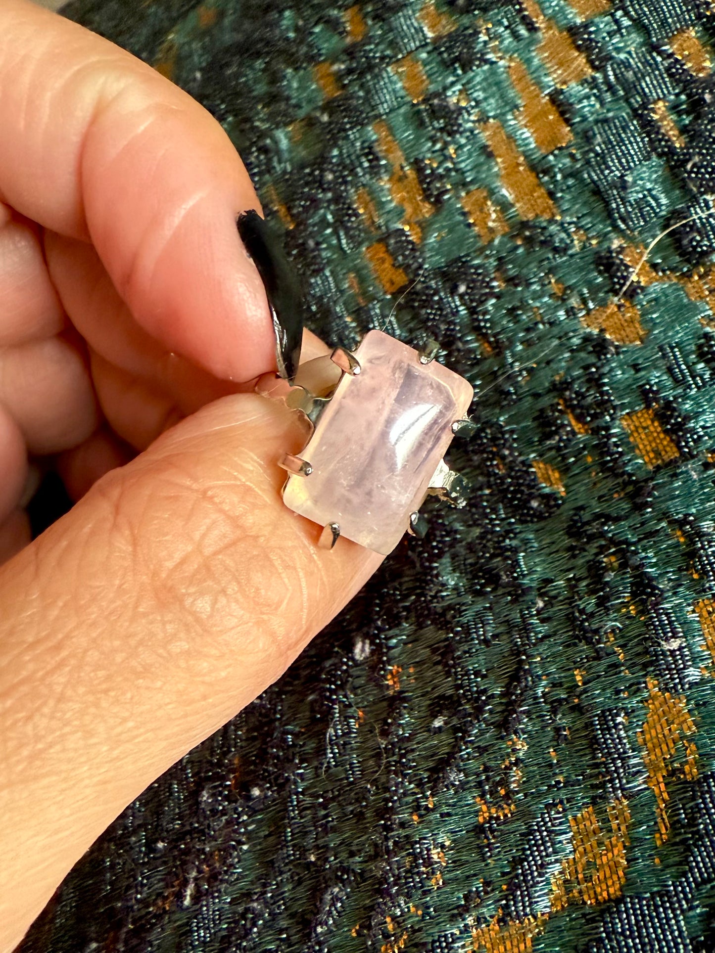 Silver Plated Adjustable Ring - Rose Quartz