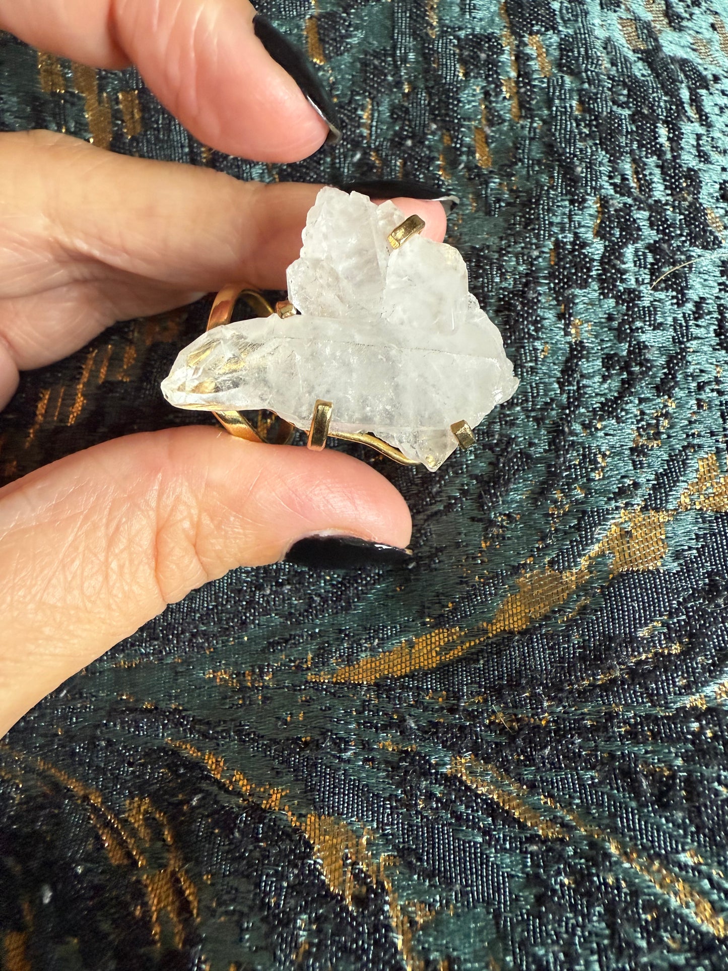 Clear Quartz Statement Ring. Crystal for ascension and healing. Gold plated and adjustable.
