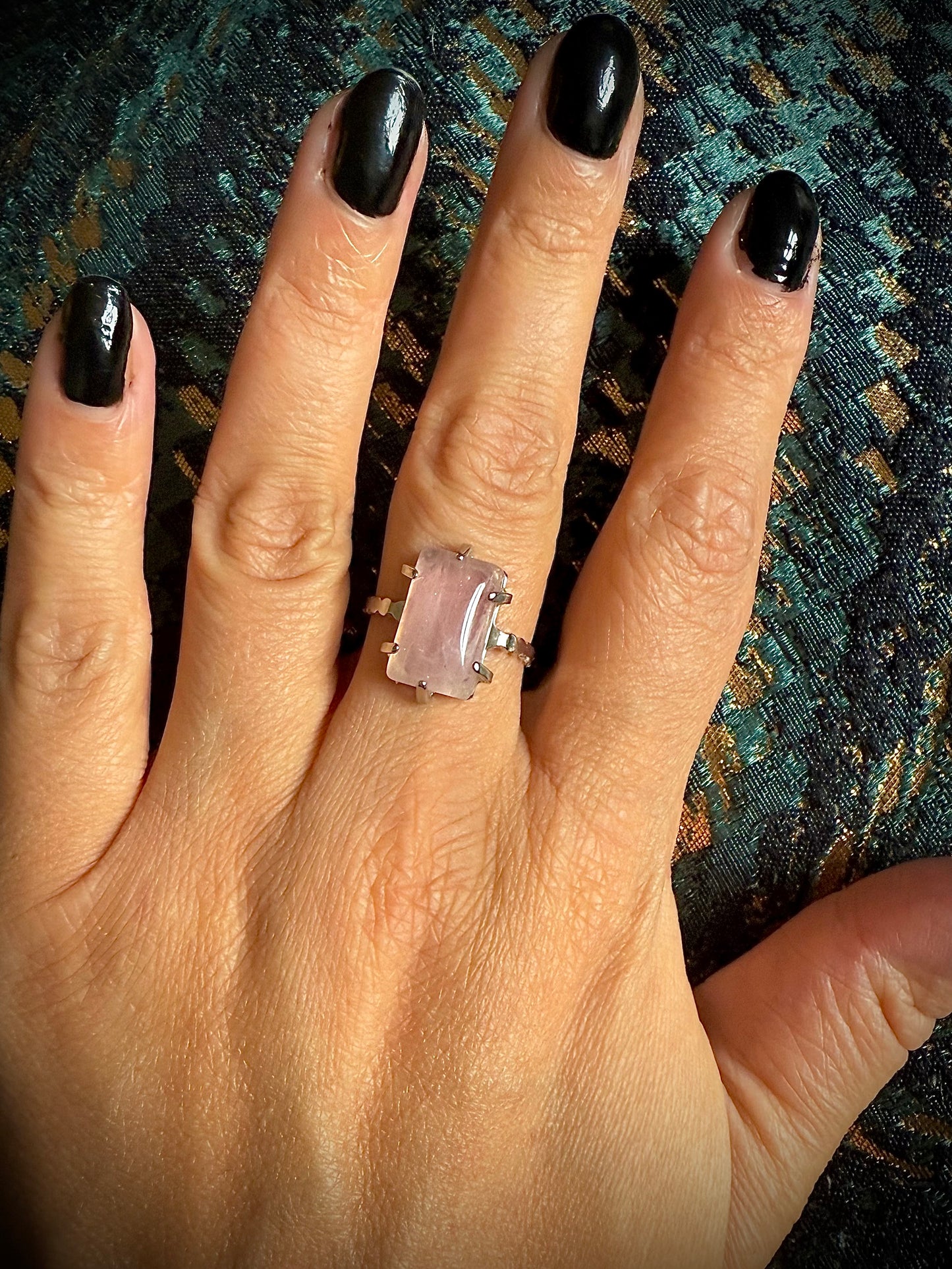 Silver Plated Adjustable Ring - Rose Quartz