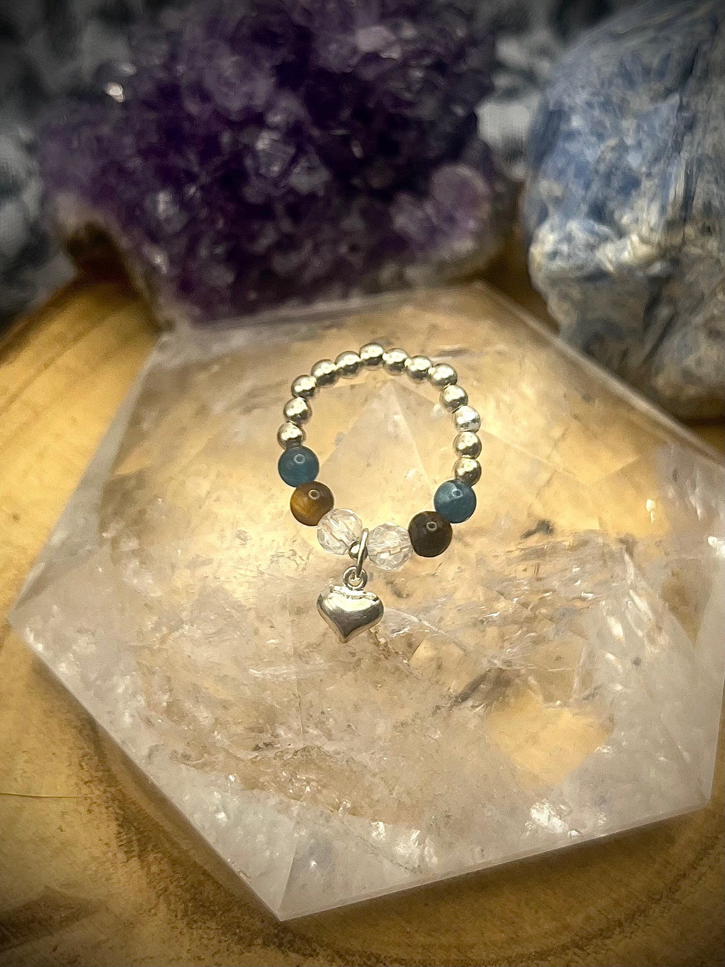 ‘Crystal hearts’ - Manifestation and clear goals. Blue apatite, Tigers eye and Clear Quartz.