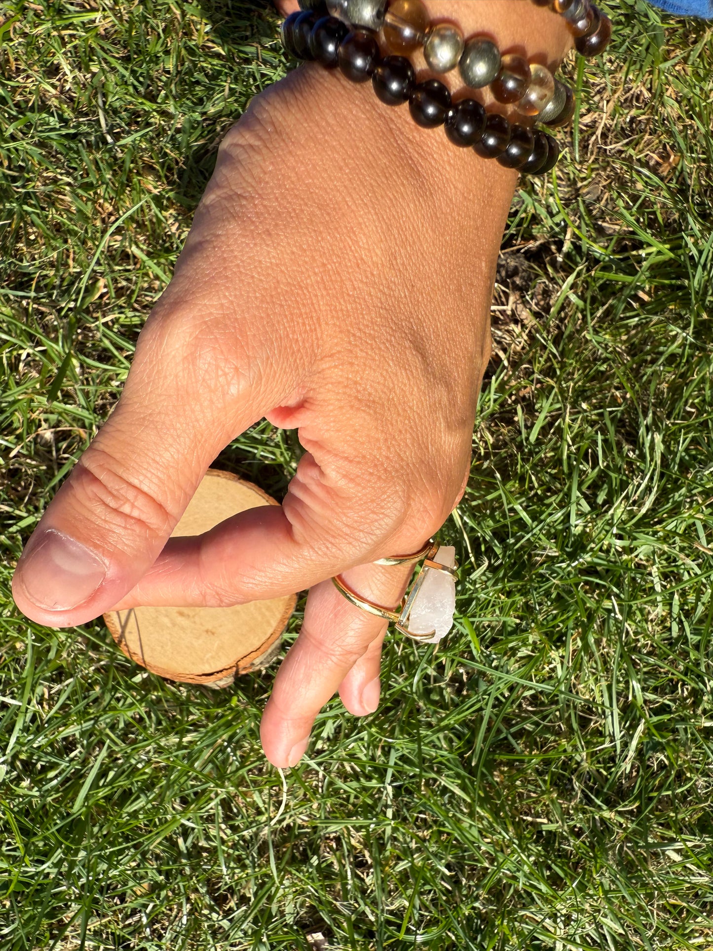 Clear Quartz Cluster ring for Self love and Confidence. Silver / Gold Plated Adjustable Ring.