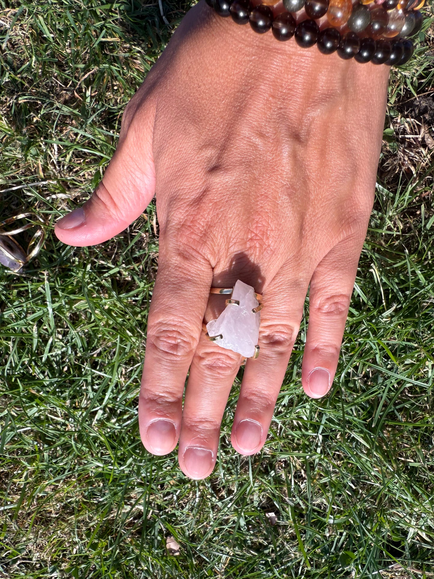 Clear Quartz Cluster ring for Self love and Confidence. Silver / Gold Plated Adjustable Ring.