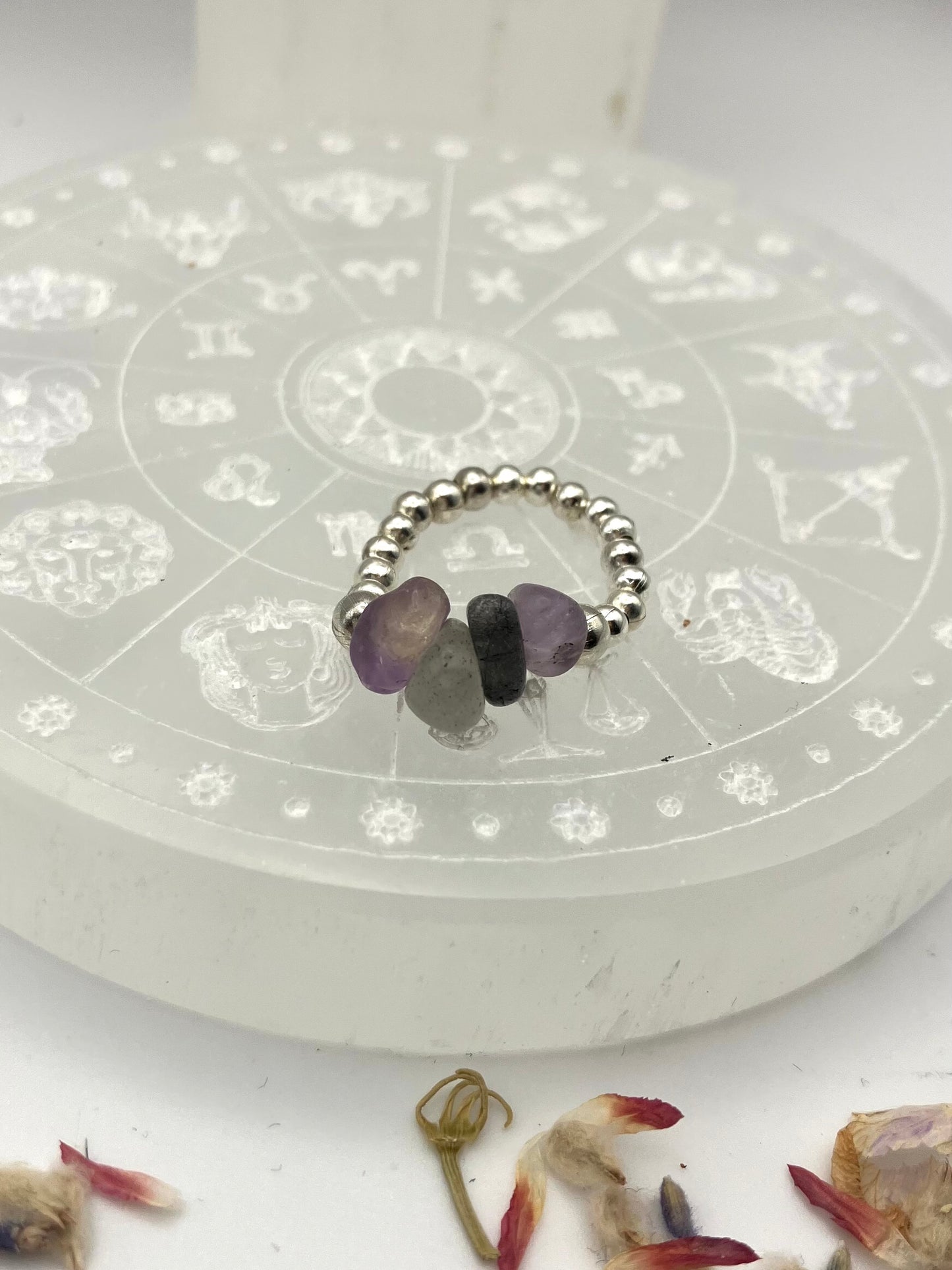 Ametrine, Labradorite, Tourmaline in Quartz and Amethyst, with silver coloured iron beads.