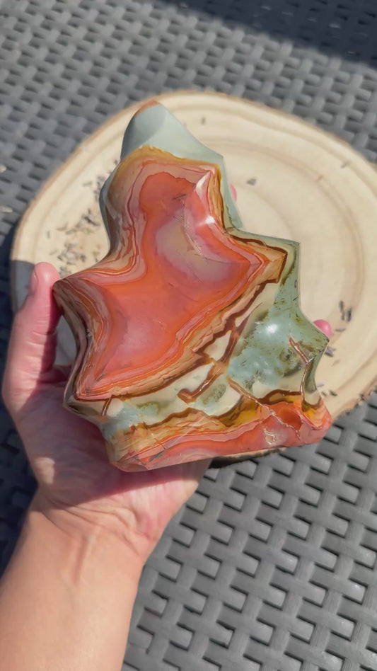 Polychrome Jasper Flame Large – Polished and carved Healing Crystal for empowerment, finding your true self and embodying health, passion and vitality.