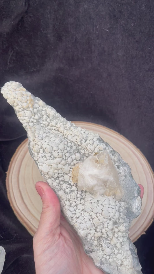 ‘Life Purpose’ grey and snowy amethyst with big piece of calcite - collectors grade. 770g