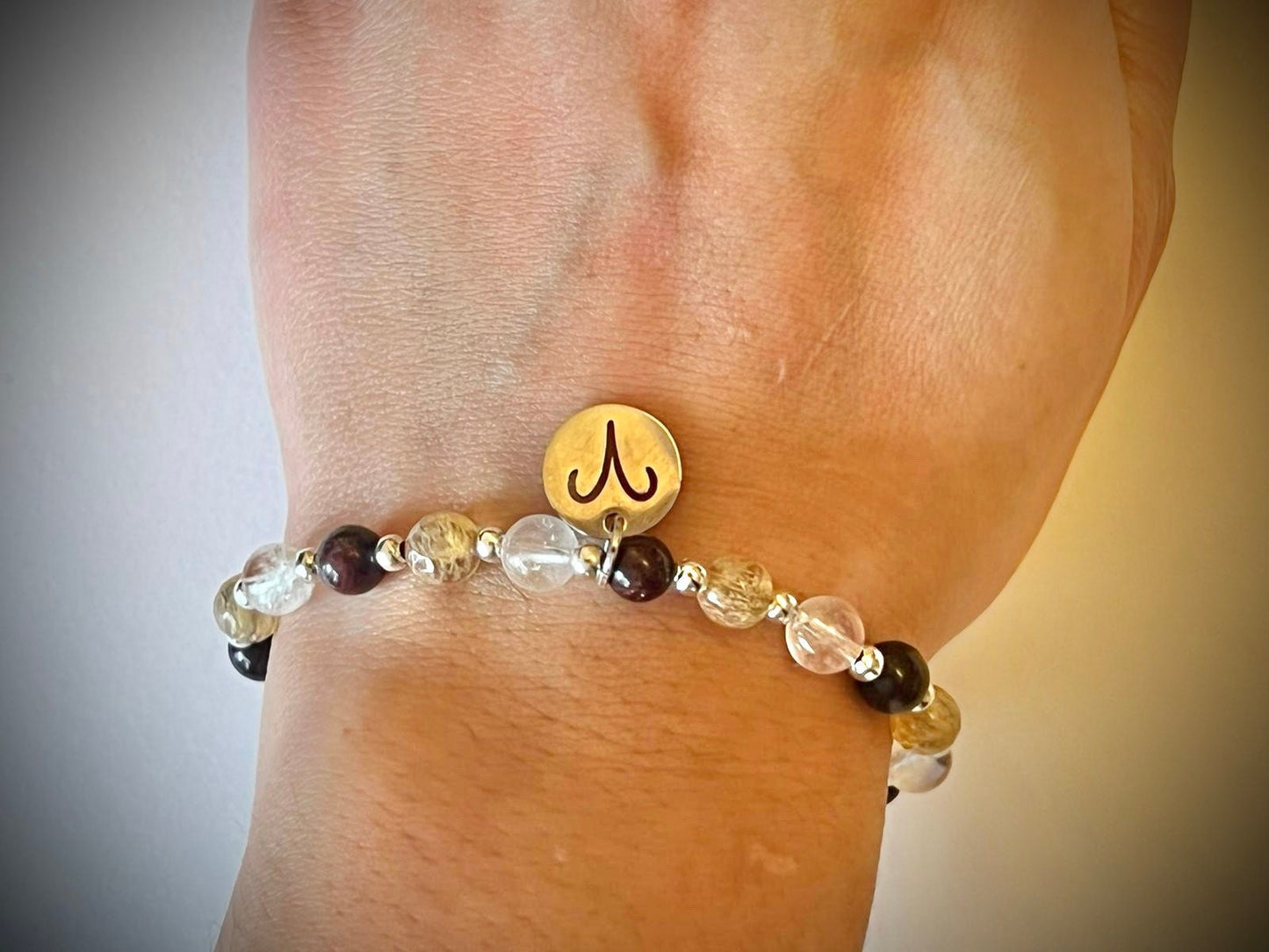 Aries charm birthstone bracelet. TWO OPTIONS. Citrine, clear quartz, garnet. Zodiac birthday gift. Self esteem, self confidence