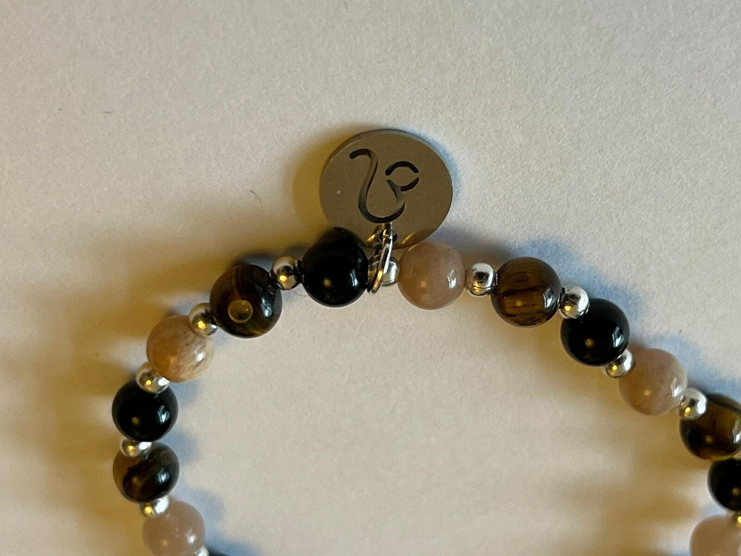 Leo charm birthstone bracelet. TWO OPTIONS. Black onyx, sunstone, tigers eye. Zodiac birthday gift. Confidence, motivation