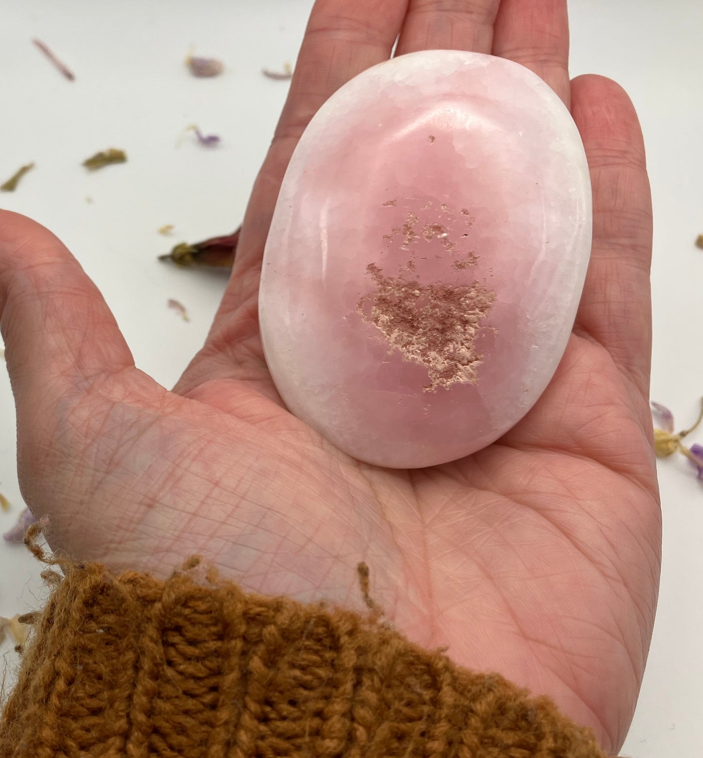 Rare pink aragonite in white calcite Palmstone Large 7.1 cm 112g