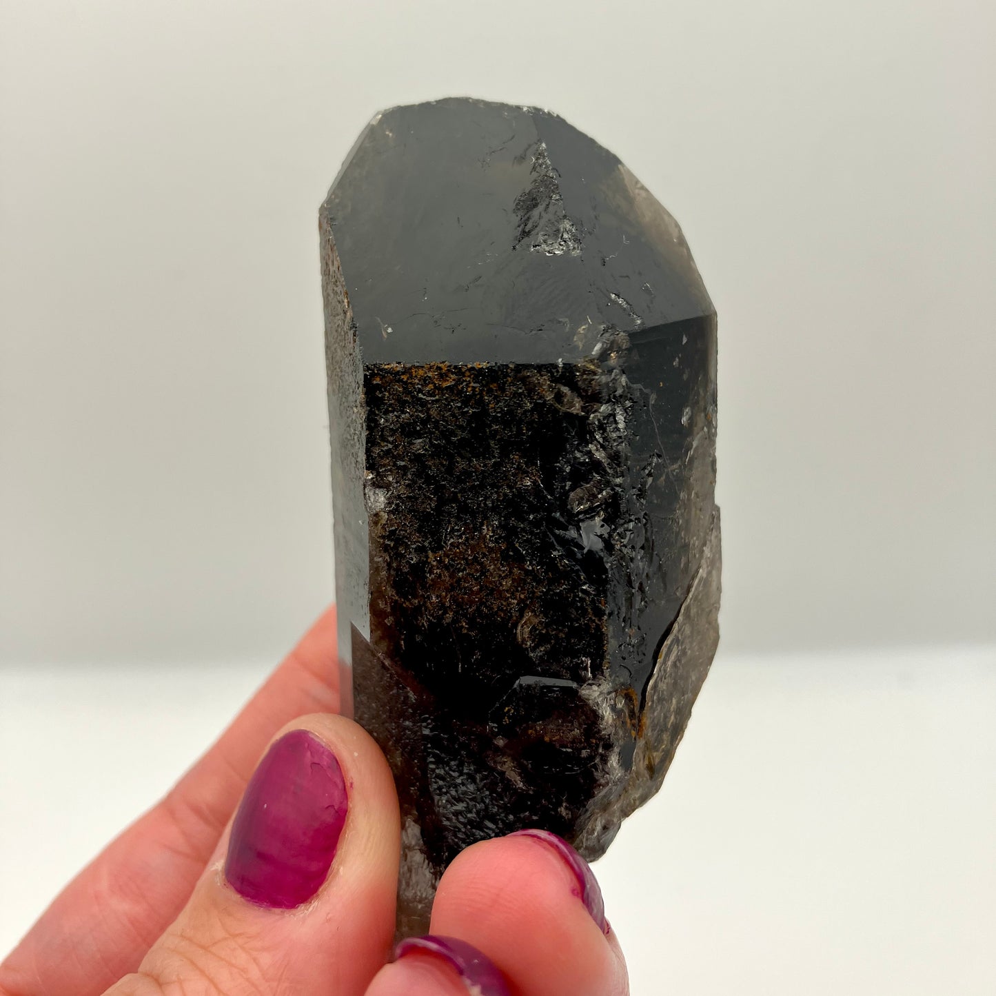 Very dark, natural Smoky Quartz point 88g