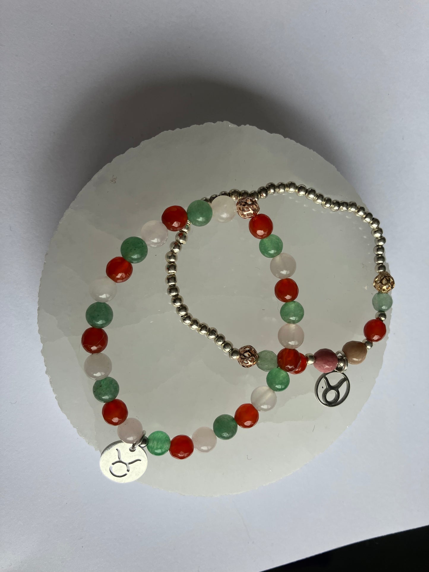 Taurus birthstone bracelet. TWO OPTIONS. Aventurine, carnelian rhodochrosite. Zodiac birthday gift. Self esteem, self confidence, self love