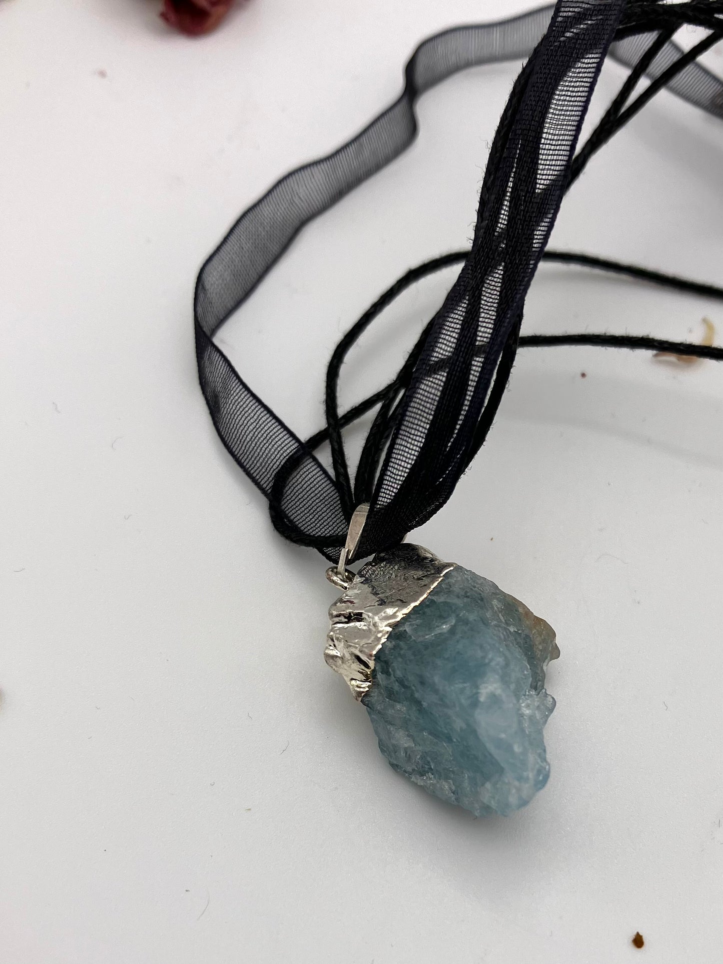 Large raw Electroplated silver AQUAMARINE necklace