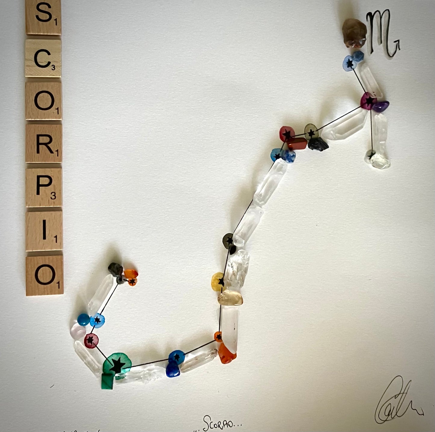 Scorpio Crystal constellation artwork - Large with scrabble letters