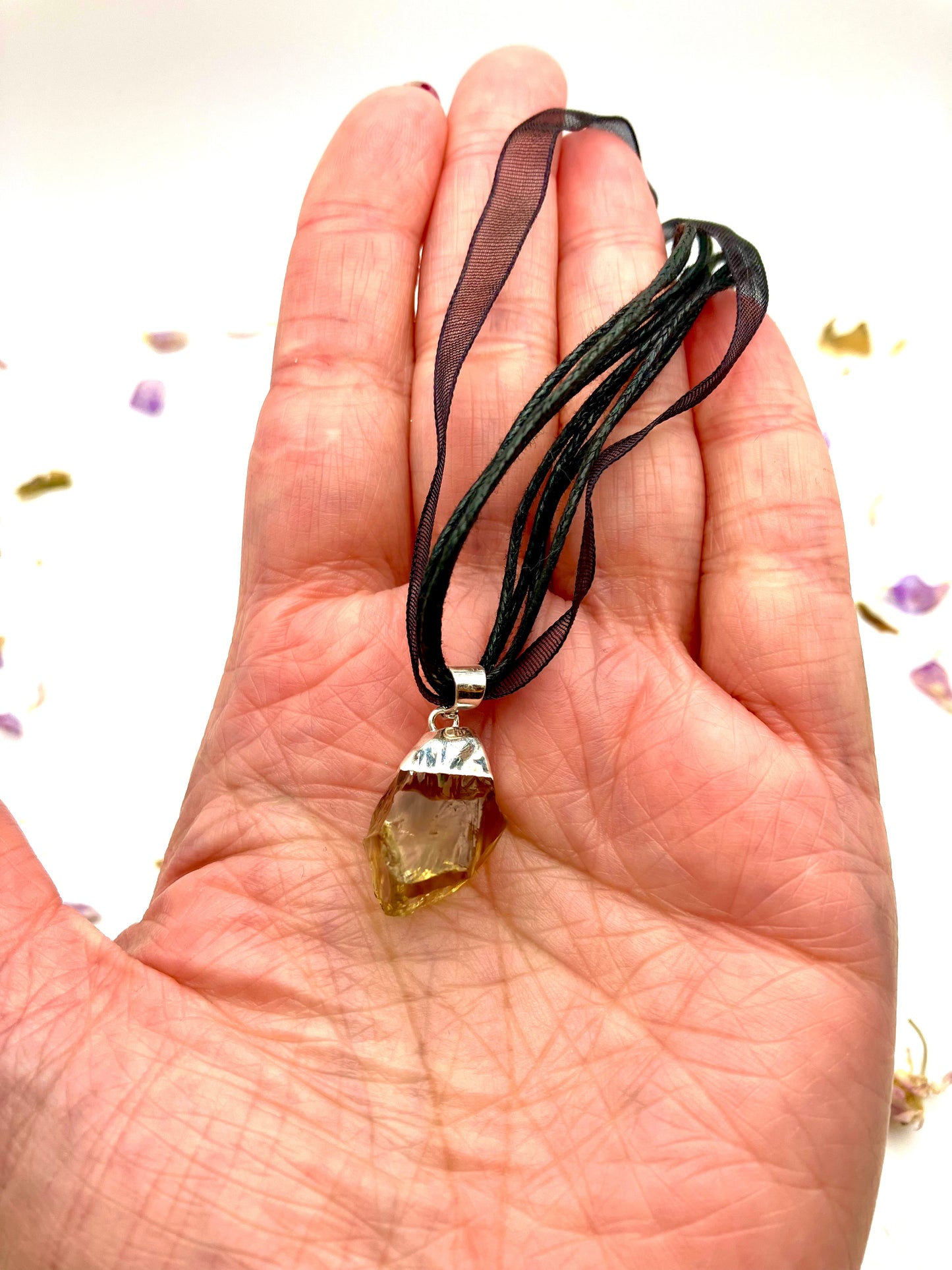 Small raw Electroplated silver Smoky Quartz necklace