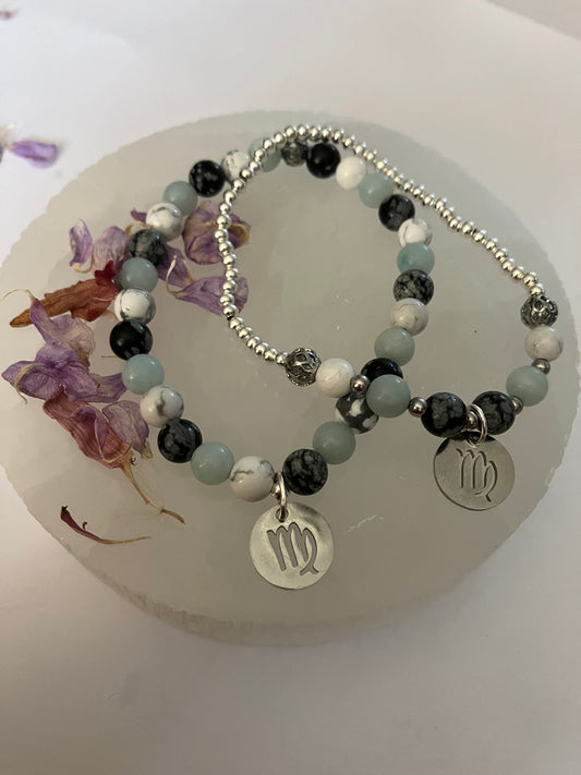 Virgo charm bracelets - two options. Amazonite, snowflake obsidian, white howlite