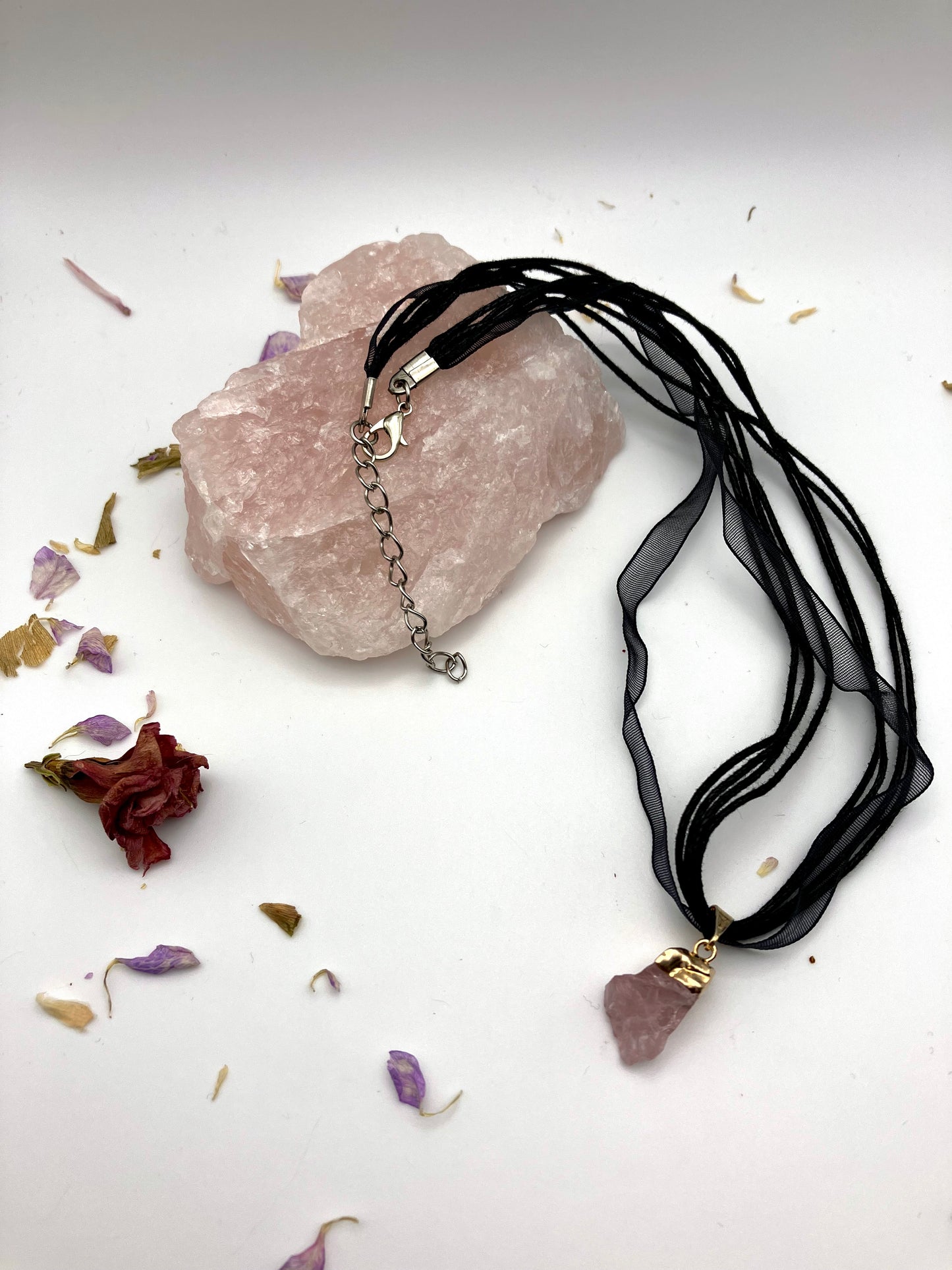 Small Raw Electroplated gold Rose Quartz necklace