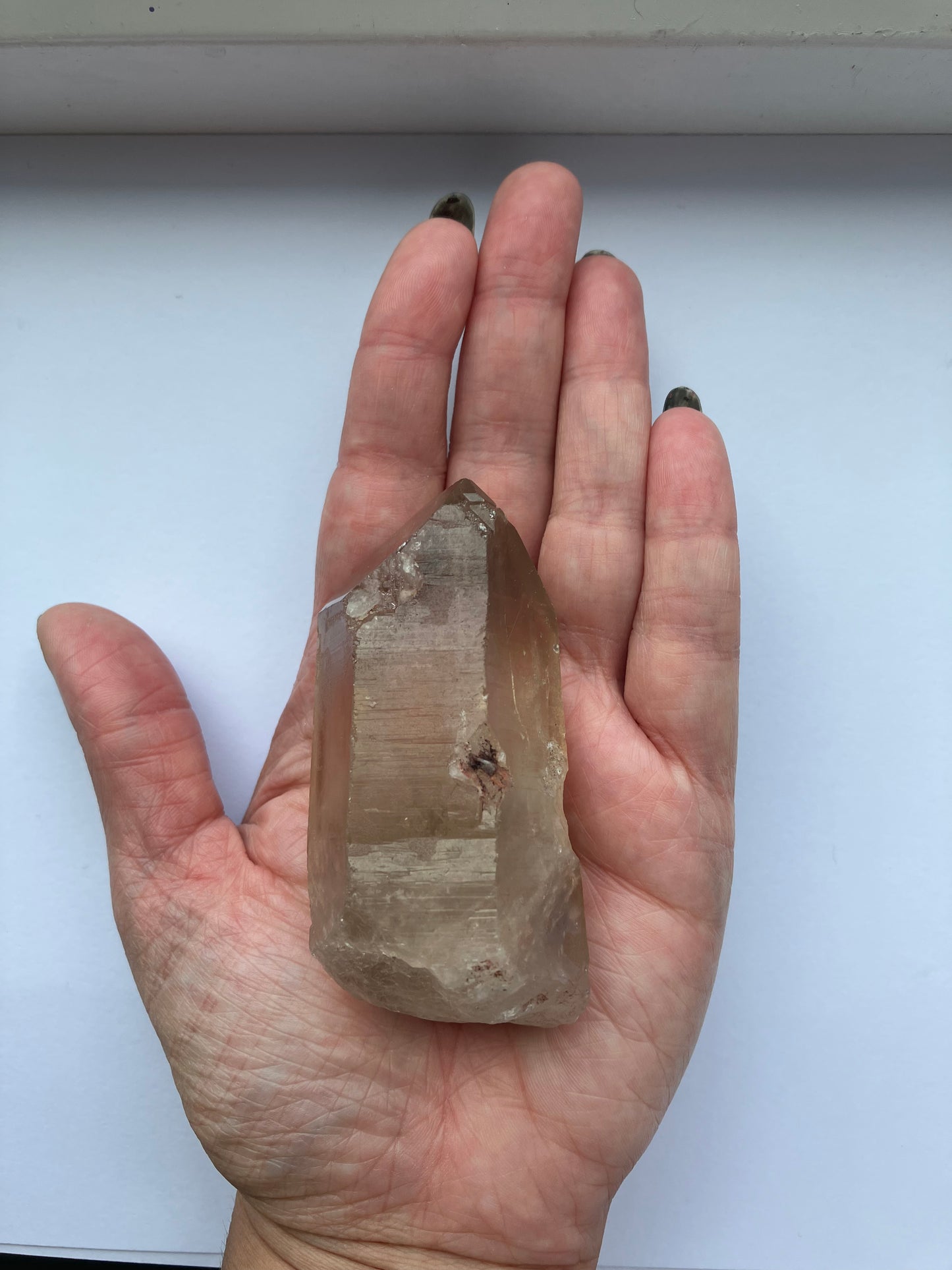 Smoky Quartz point with rainbows 147g