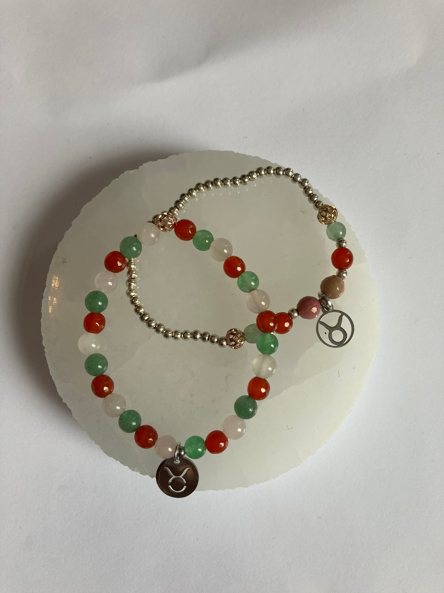 Taurus birthstone bracelet. TWO OPTIONS. Aventurine, carnelian rhodochrosite. Zodiac birthday gift. Self esteem, self confidence, self love
