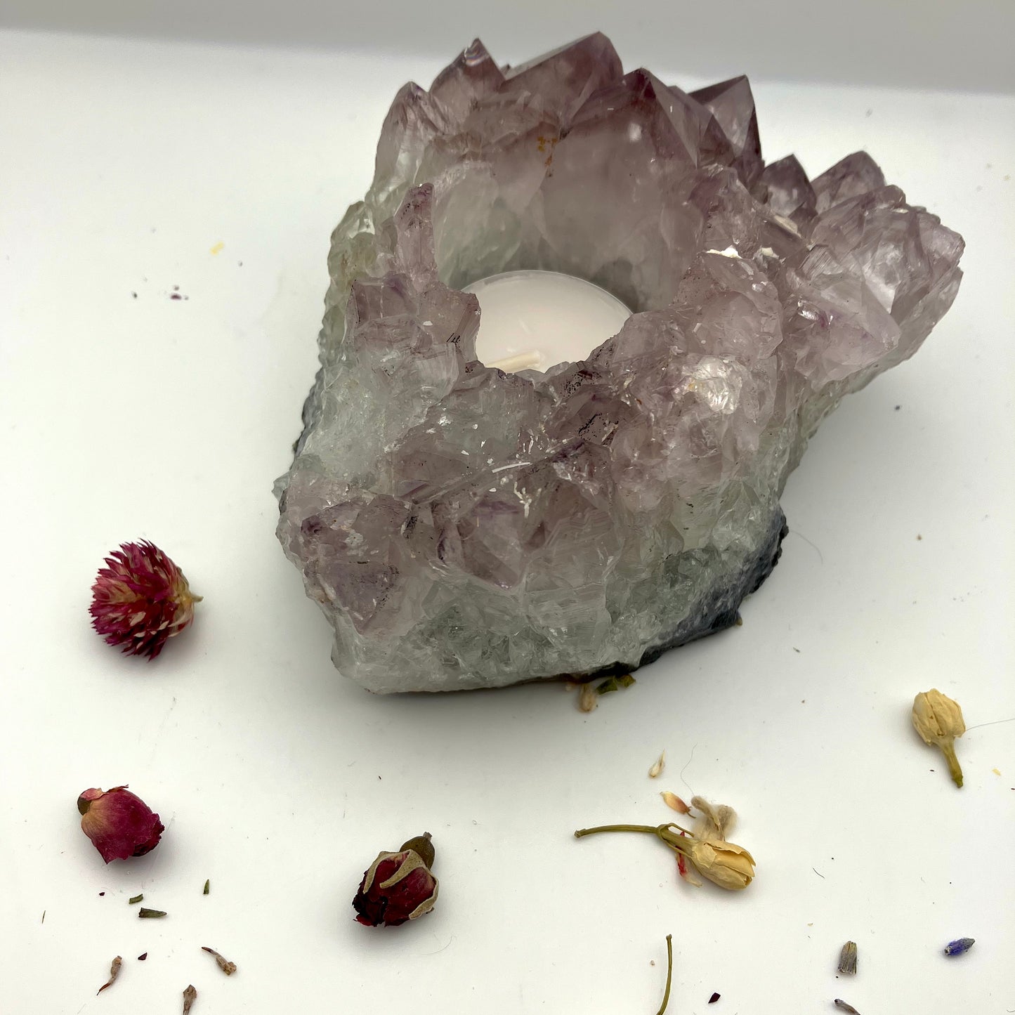 Amethyst Cluster with Calcite Tea light Candle Holder with felt bottom - 868g