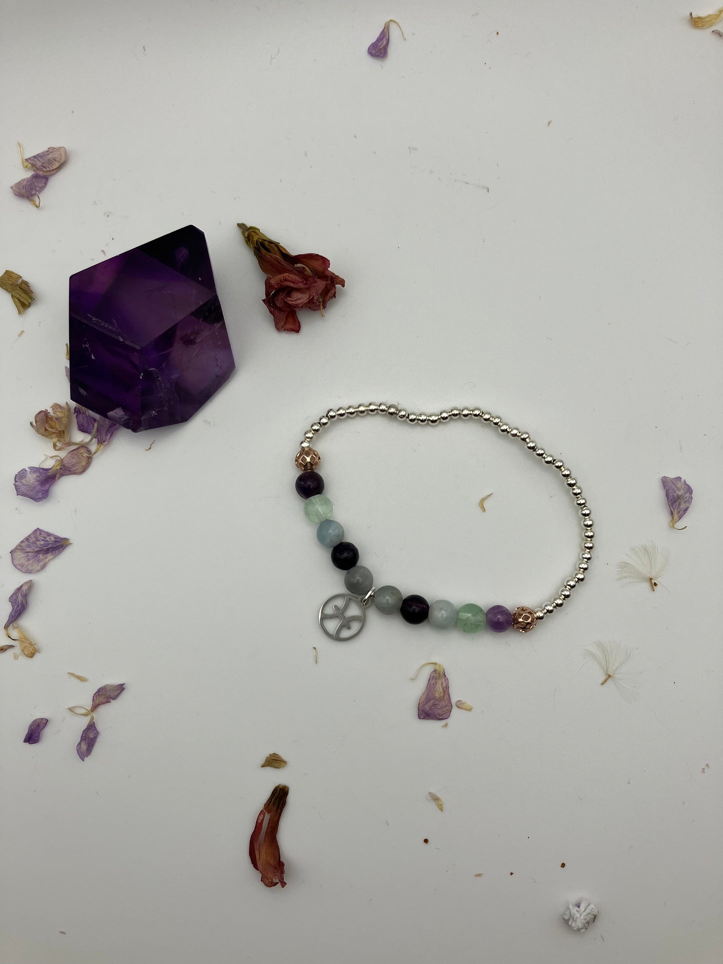 Pisces charm birthstone bracelet / TWO OPTIONS / Amethyst, sodalite, fluorite /Zodiac birthday gift /Psychic development, intuition, calming