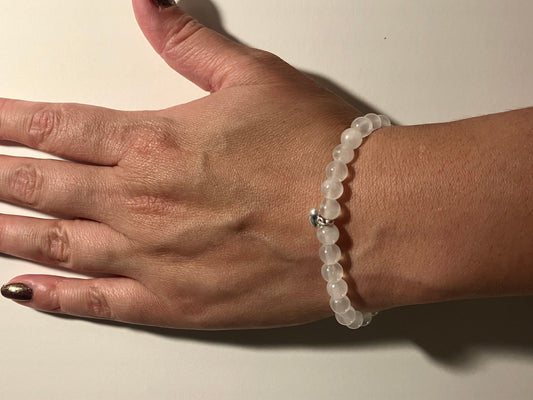 Selenite cleansing crystal bracelet. Bringing purity and light. 925 sterling silver and real gemstone beads.