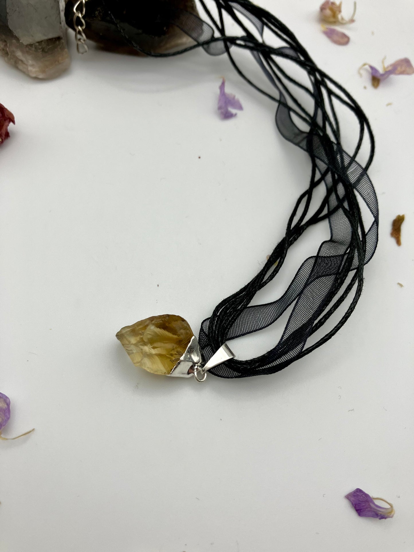 Small raw Electroplated silver Smoky Quartz necklace