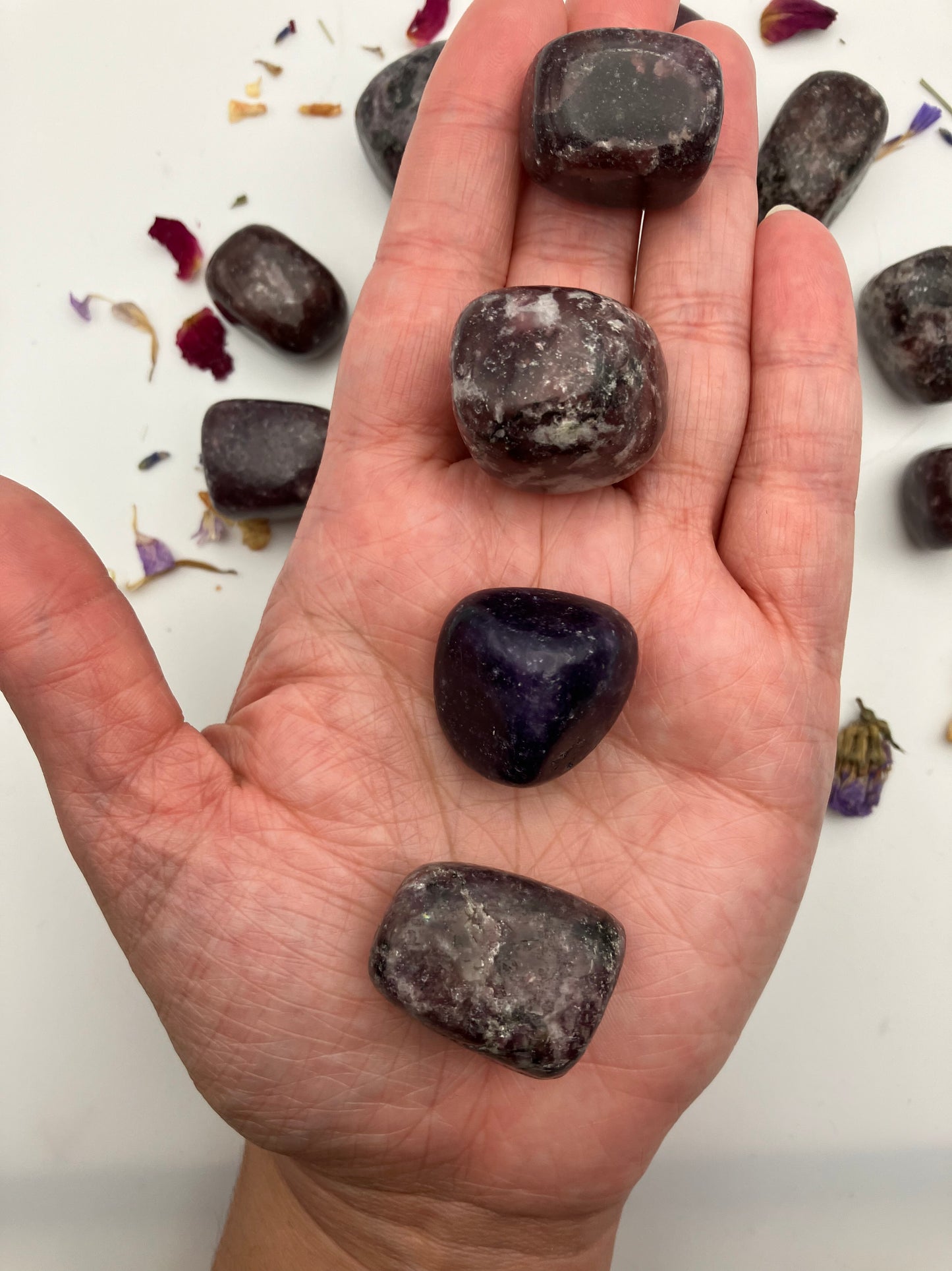 Dark purple lepidolite tumble stones