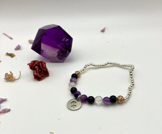 Sagittarius Semi Gemstone charm bracelet. TWO OPTIONS. Amethyst, Blue goldstone. Zodiac birthday gift. Spirituality, focus