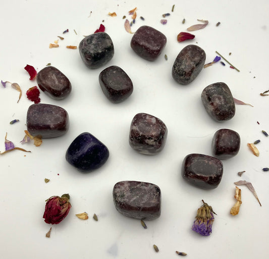 Dark purple lepidolite tumble stones