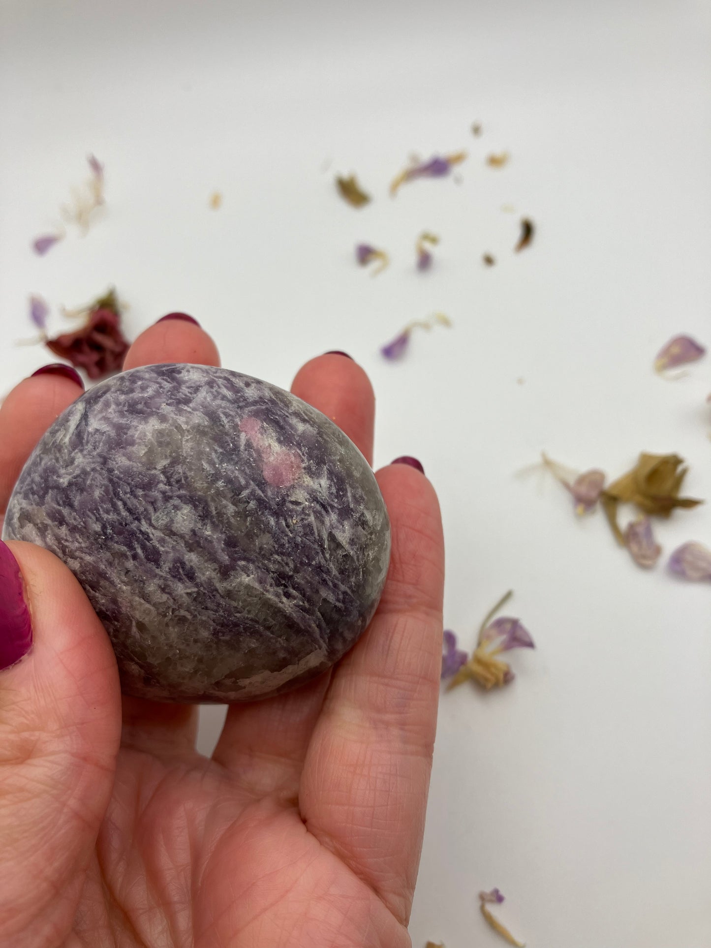 Lepidolite Pebble D with small pink tourmaline inclusion