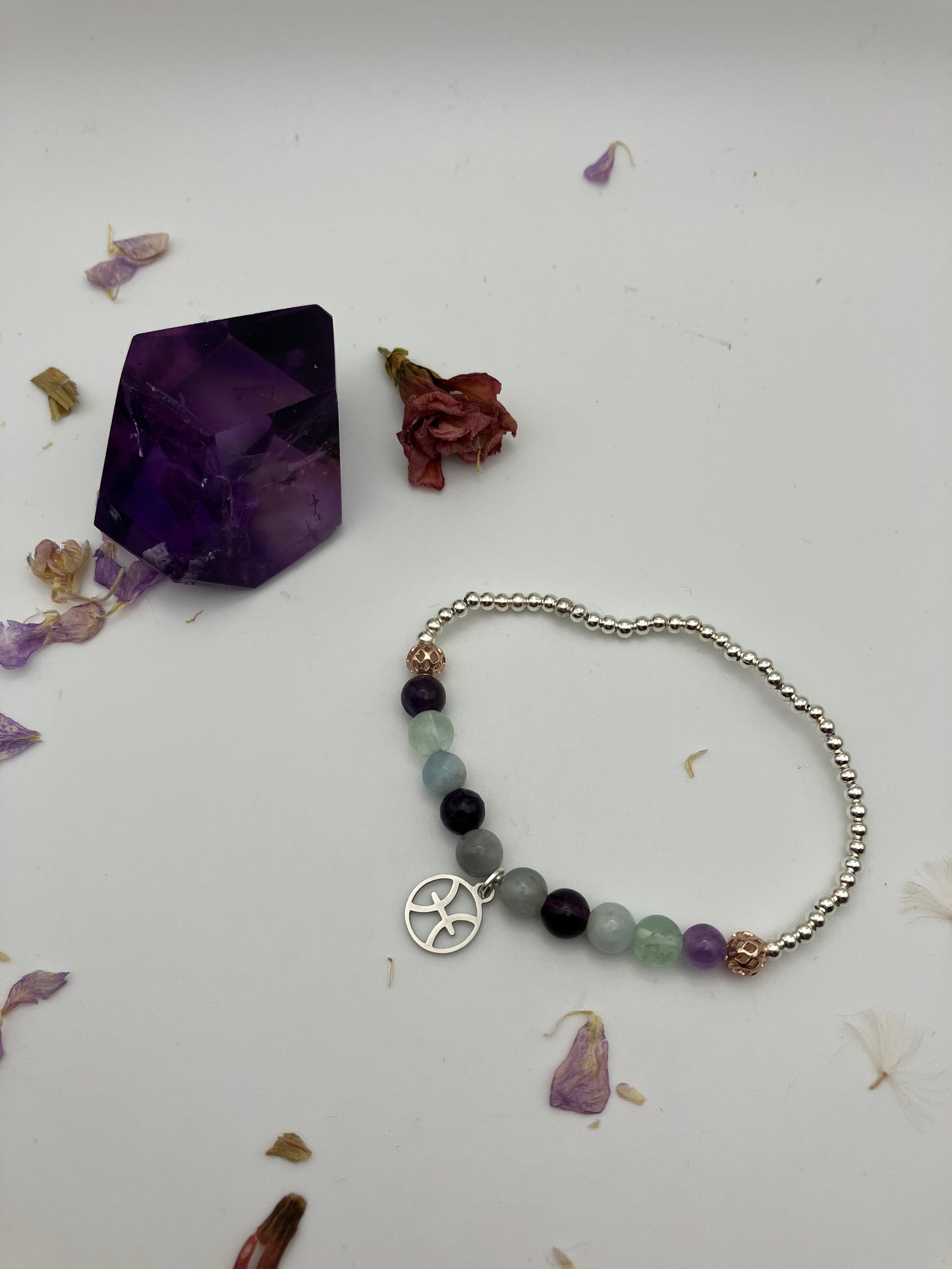 Pisces charm birthstone bracelet / TWO OPTIONS / Amethyst, sodalite, fluorite /Zodiac birthday gift /Psychic development, intuition, calming