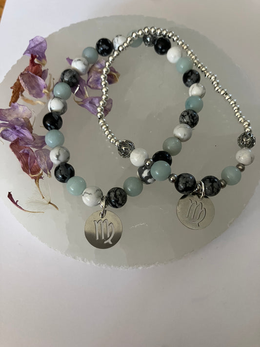 Virgo charm bracelets - two options. Amazonite, snowflake obsidian, white howlite