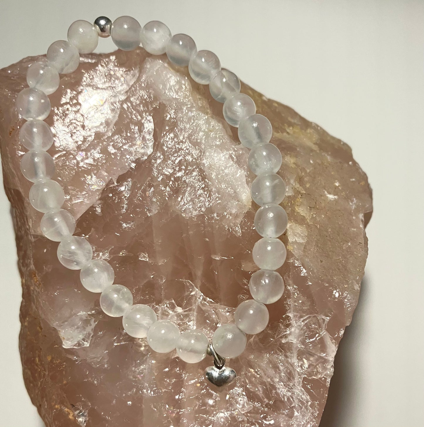 Selenite cleansing crystal bracelet. Bringing purity and light. 925 sterling silver and real gemstone beads.