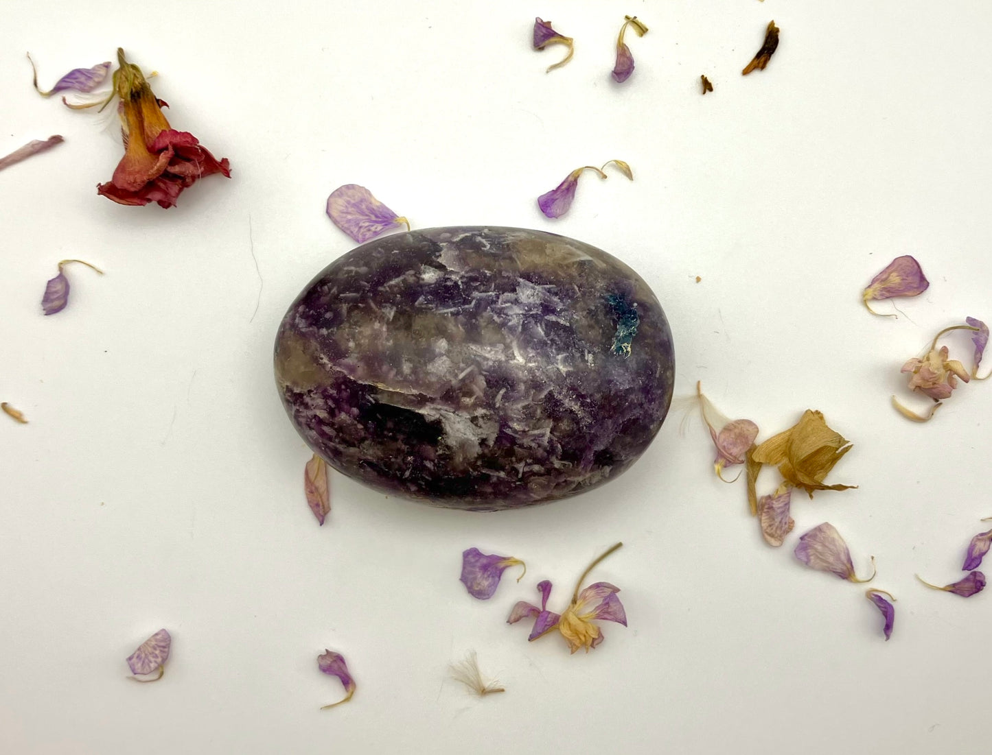 Lepidolite Pebble B with small blue apatite and pink tourmaline inclusion