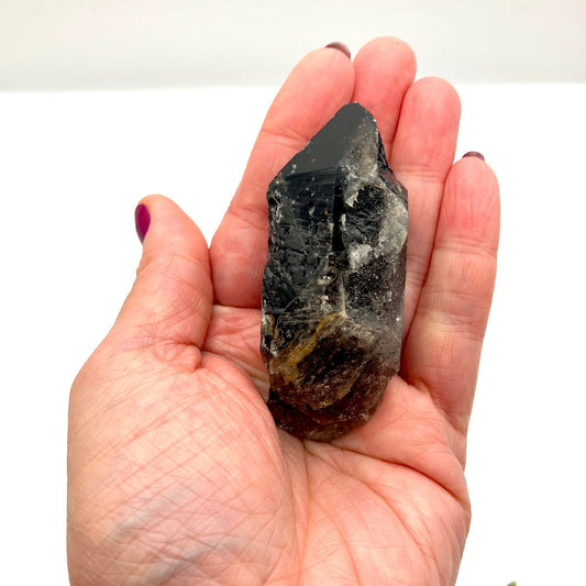 Very dark, natural Smoky Quartz point 88g