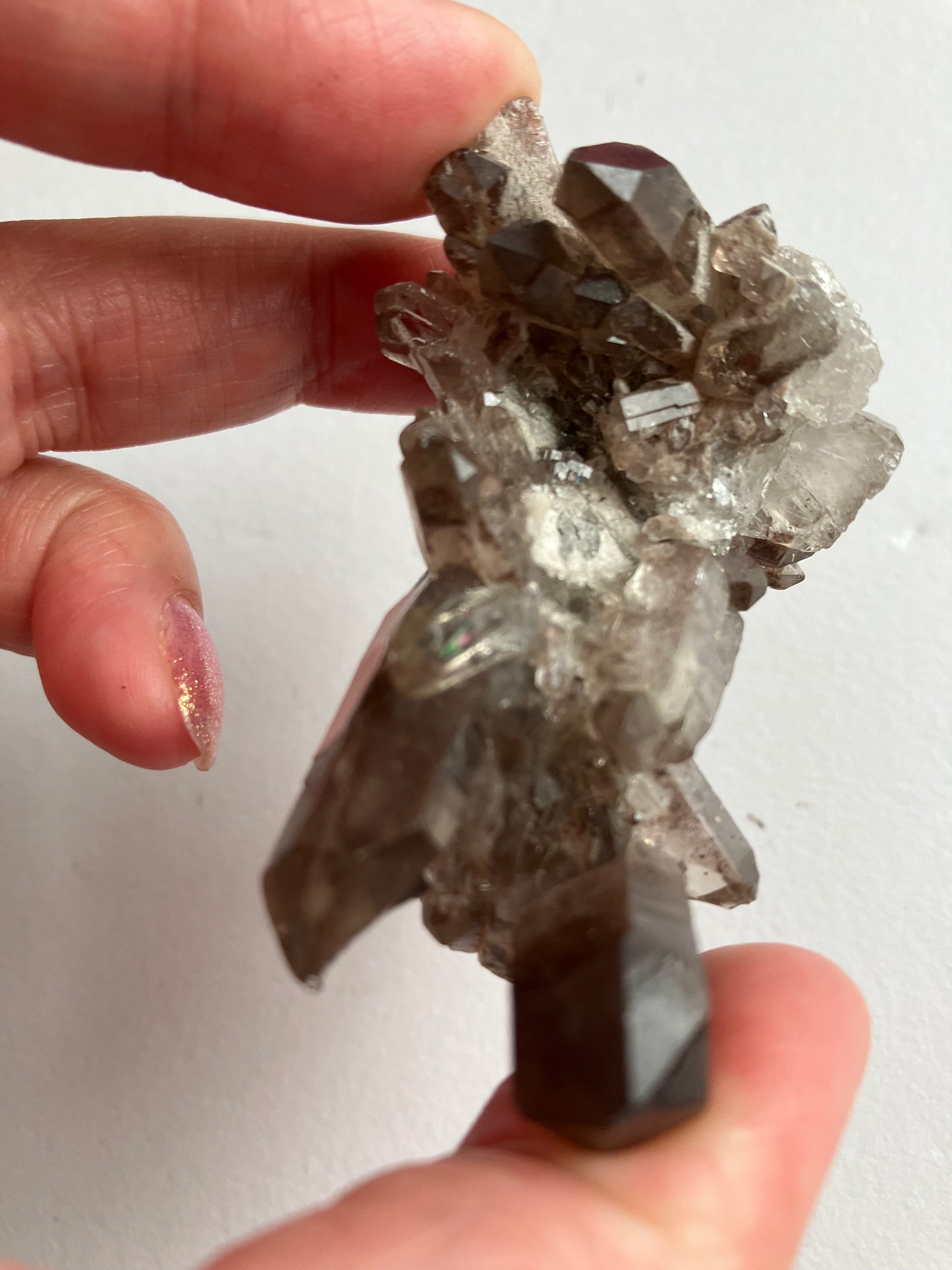 Smoky quartz cluster with lithium inclusions