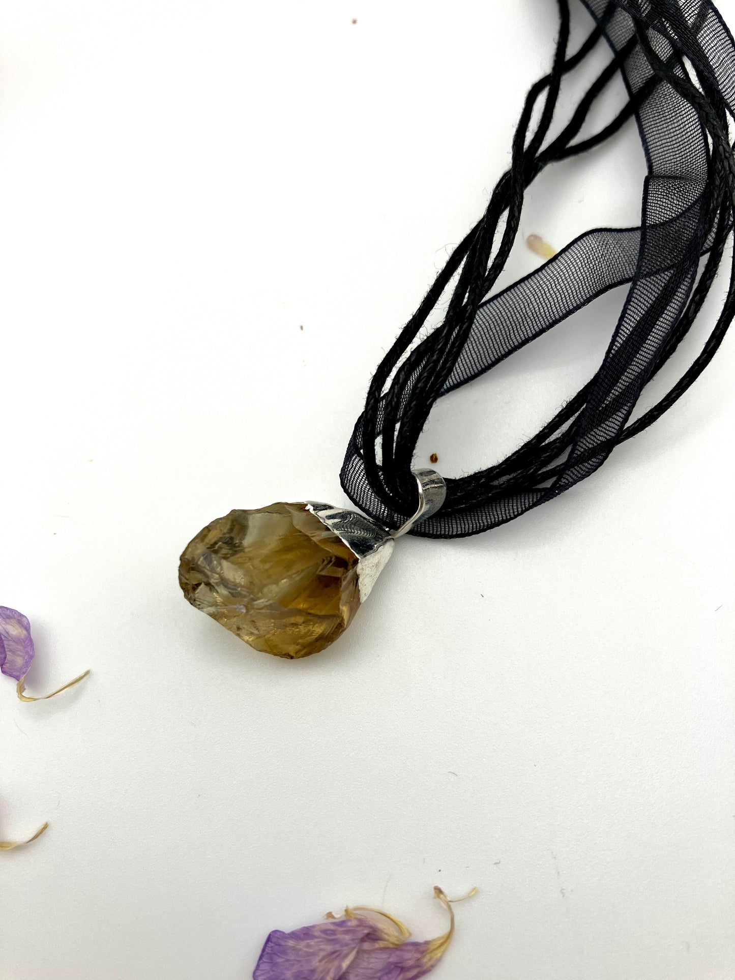 Small raw Electroplated silver Smoky Quartz necklace