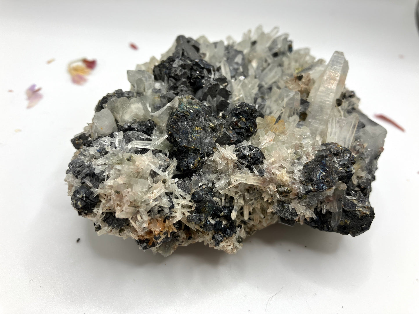 Galena and Black Sphalerite with Quartz needles. 393 g