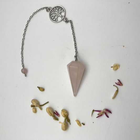 Rose Quartz Pendulum with tree of life