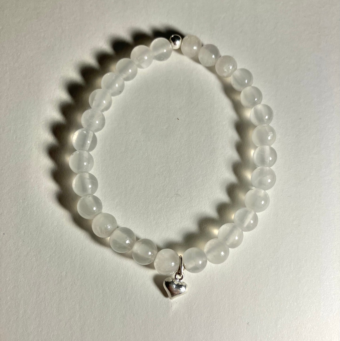 Selenite cleansing crystal bracelet. Bringing purity and light. 925 sterling silver and real gemstone beads.