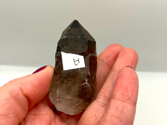 Very dark, natural Smoky Quartz points. 45-60g 4 available