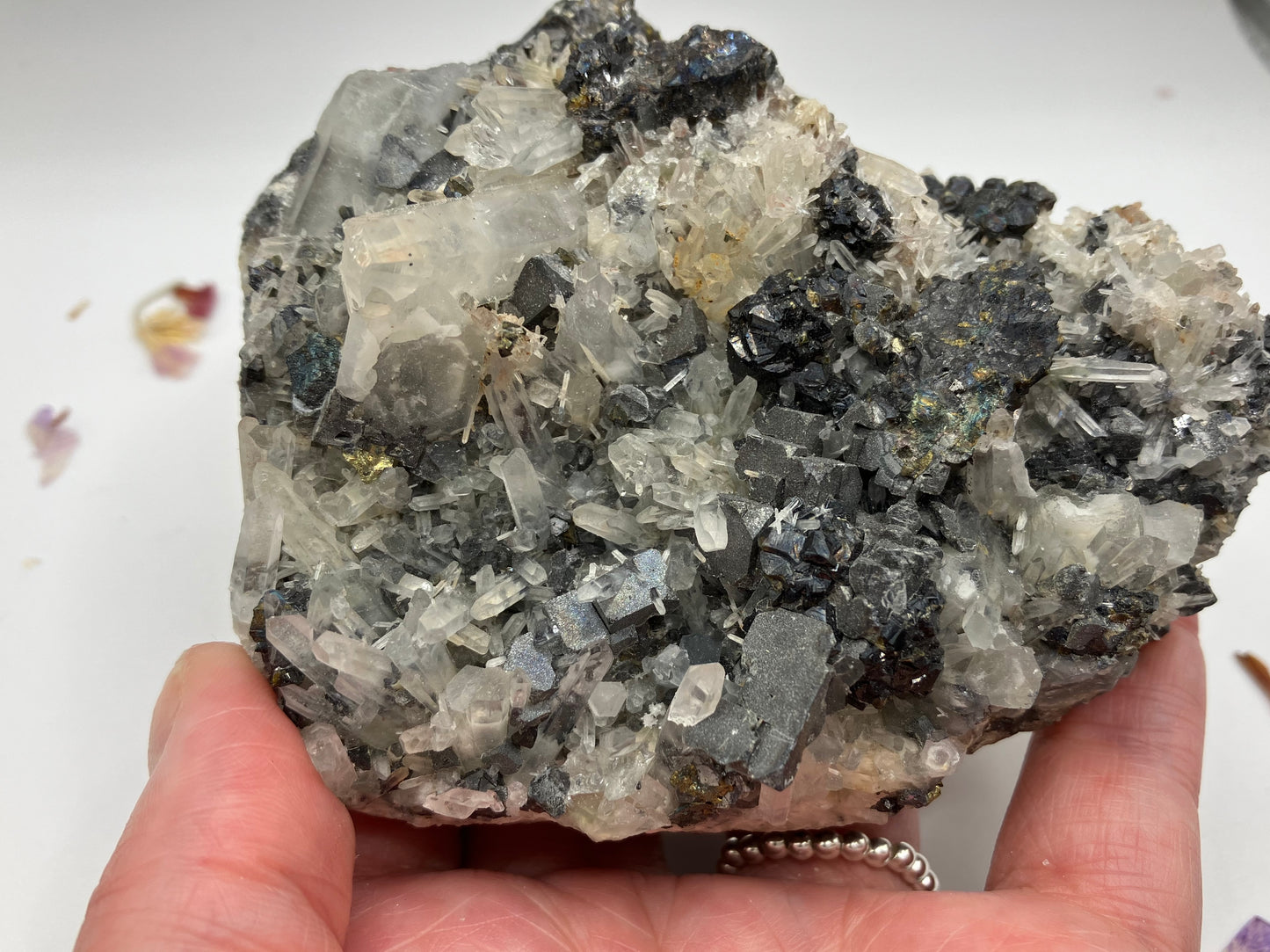 Galena and Black Sphalerite with Quartz needles. 393 g