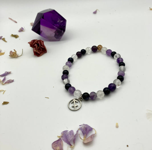 Sagittarius Full Gemstone charm bracelet. TWO OPTIONS. Amethyst, Blue goldstone. Zodiac birthday gift. Spirituality, focus