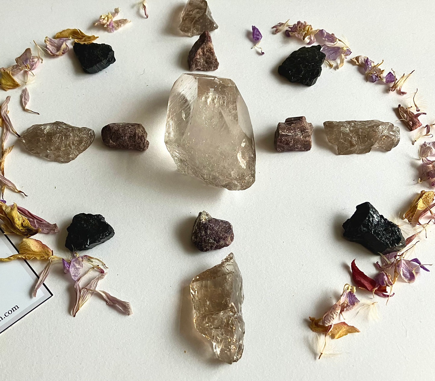 Crystal grid for protection. Red Tourmaline, Black Tourmaline, Smoky Quartz