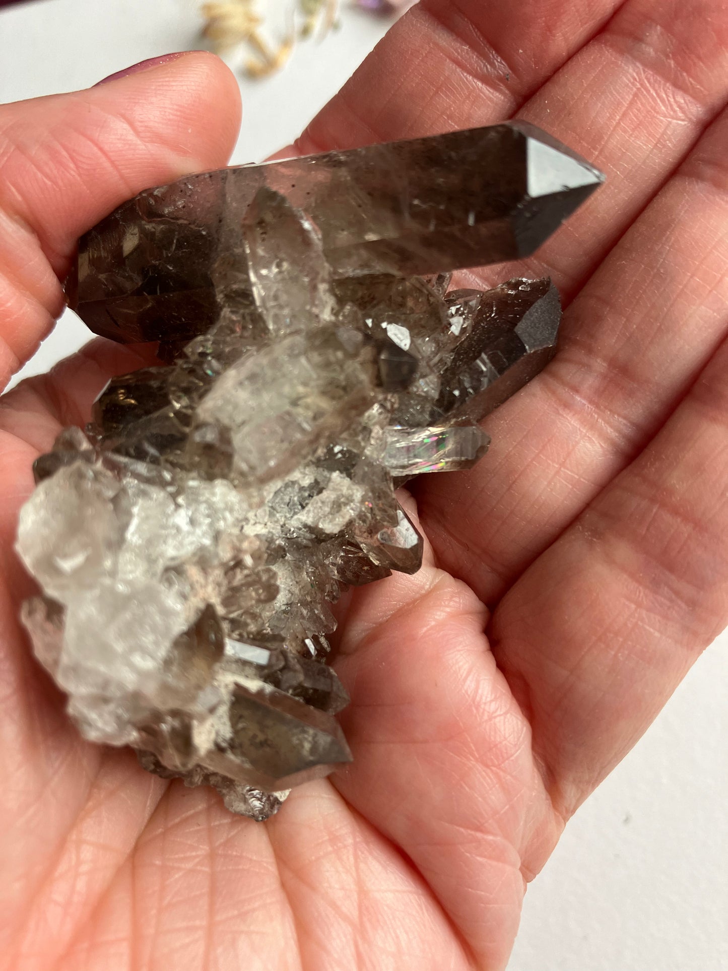 Smoky quartz cluster with lithium inclusions