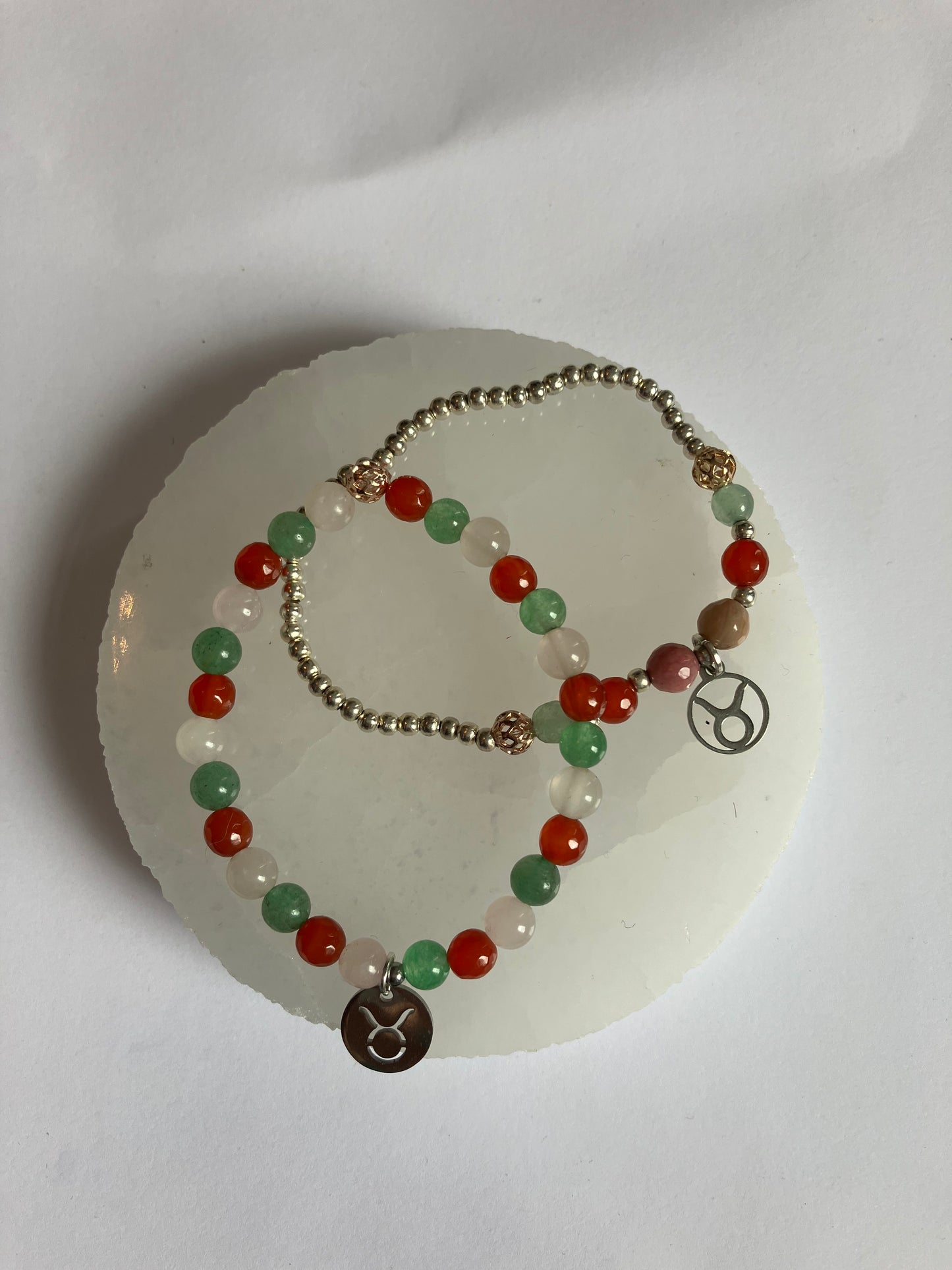 Taurus birthstone bracelet. TWO OPTIONS. Aventurine, carnelian rhodochrosite. Zodiac birthday gift. Self esteem, self confidence, self love